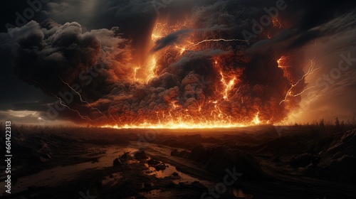 The doomsday scene of a catastrophe, 3D illustration.