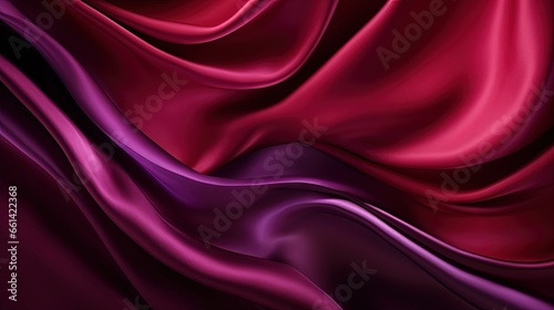 Black red purple silk satin background. Copy space for text or product. Wavy soft folds on shiny fabric. Luxurious magenta background. Valentine,Christmas, Anniversary,Black Friday.Web banner.Top view photo