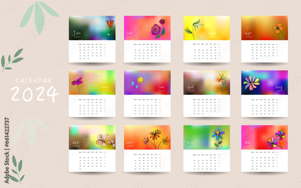 flower hand drawn clean design monthly plan and calendar template