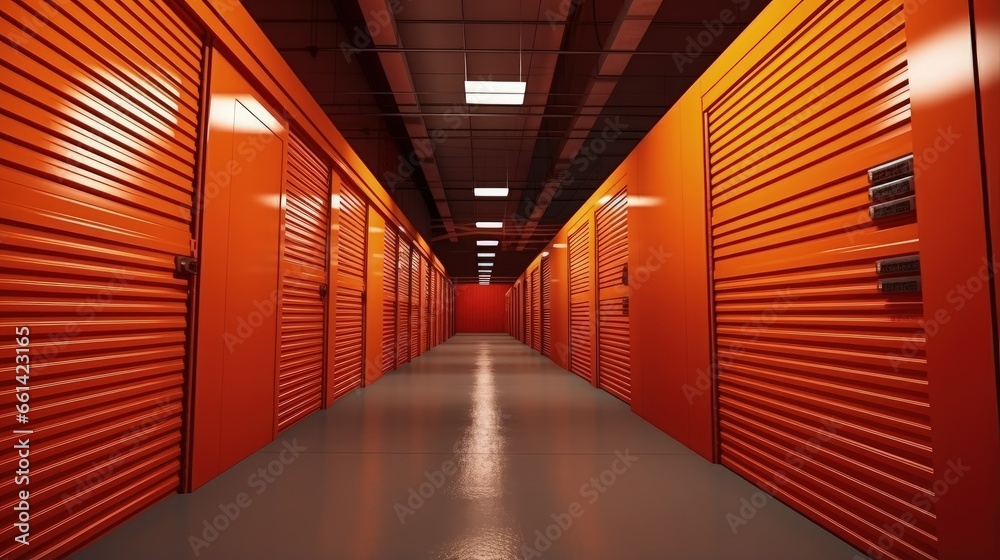 Rental Storage Units. Empty corridors of warehouse company. Self storage containers with