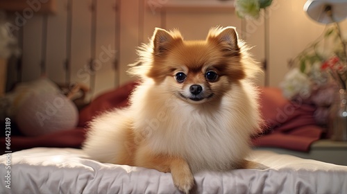 Pomeranian dog sitting on the bed in pet store © HN Works
