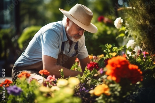 Man working farmer organic flower plant gardener agriculture business picking harvesting horticulture © VICHIZH