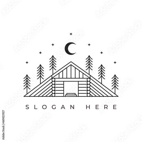 cabin house minimalist nature outdoor logo design vector graphic
