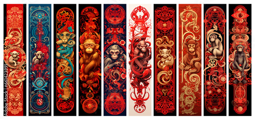 Bundle of Chinese Horoscope Monkey Bookmarks Printable. Monkey Zodiac Bookmark Set. Beautiful bookmarks for book lovers