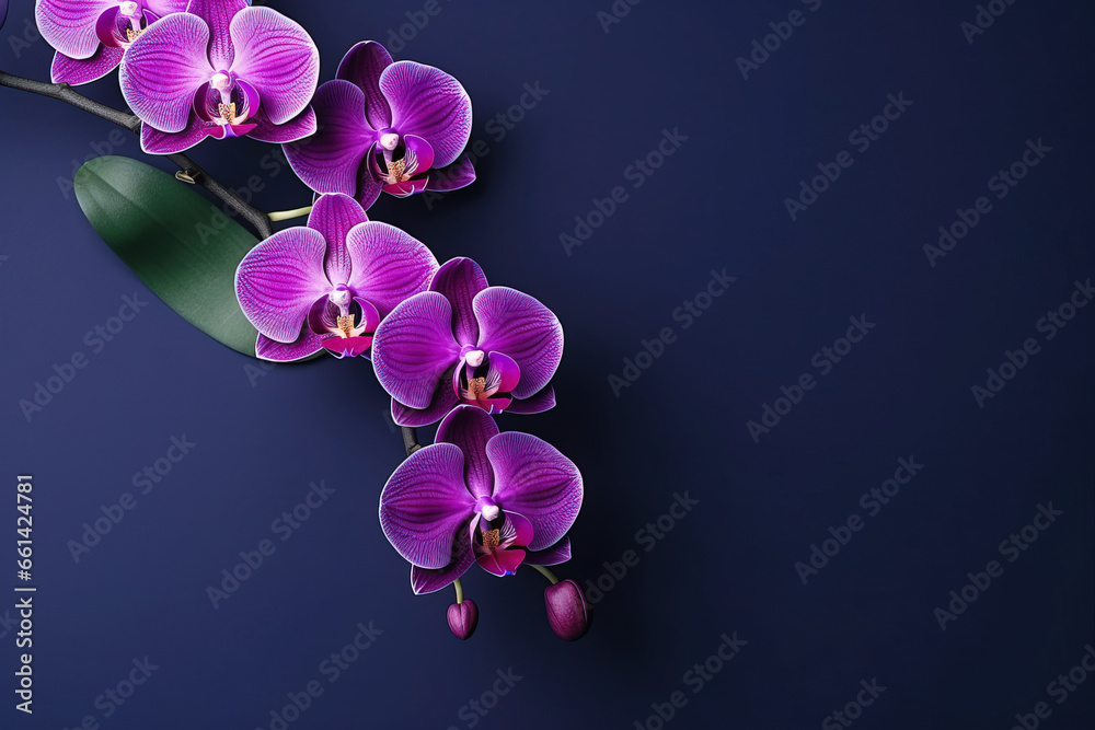 Fototapeta premium orchids with solid color background and epmty copy Space