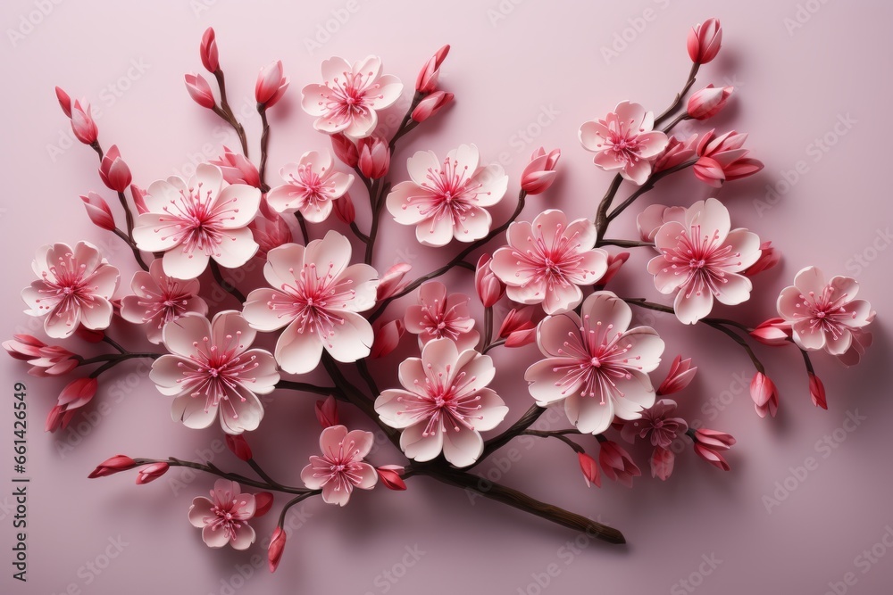  Enchanting paper cherry blossom branch with delicate pink blossoms and a sense of springtime beauty, Generative AI