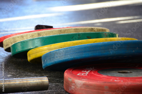 Coloured weights  on gorund photo