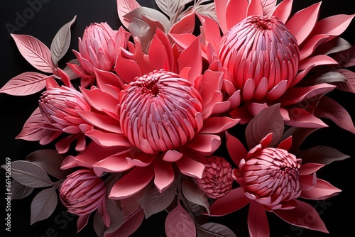 Exotic paper protea flower with unique  architectural petals and a striking  sculptural look  Generative AI