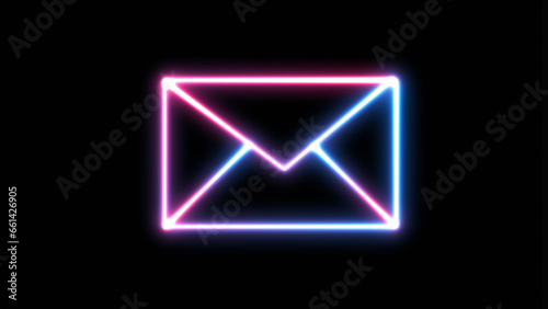 Abstract bright neon mail inbox icon background animated, logo symbol, social media