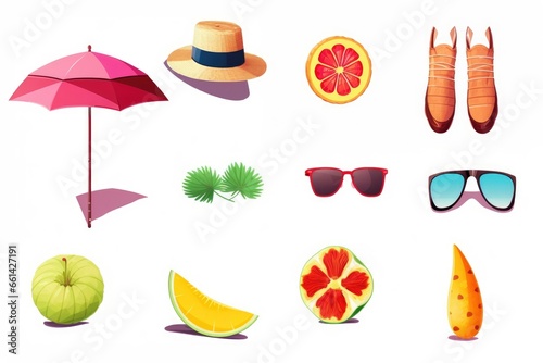 Summer items collection isolated on white background