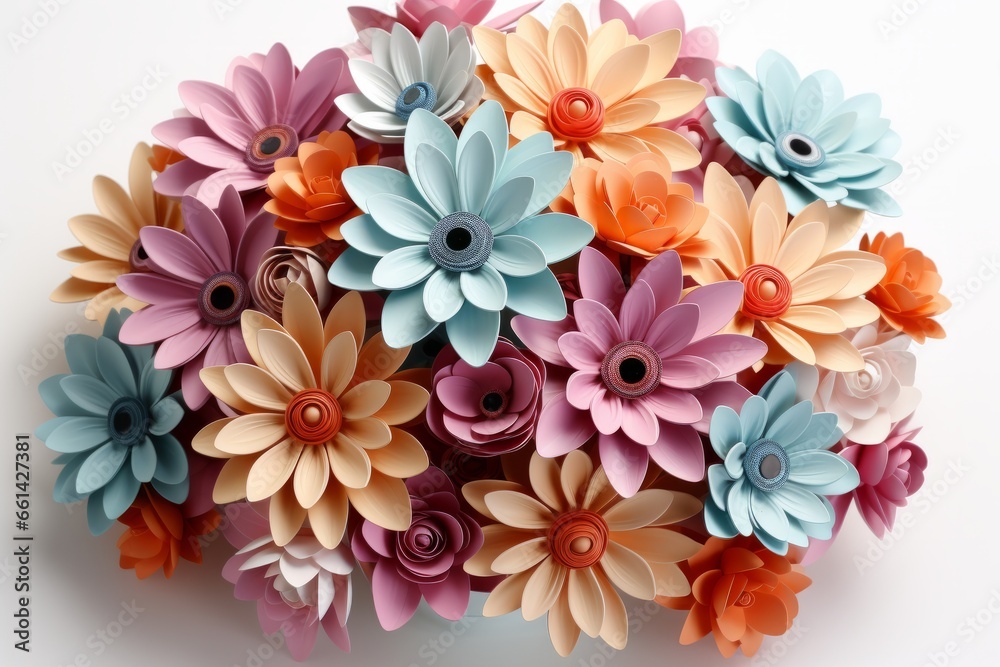 Bouquet of colorful paper daisies with contrasting hues and lifelike details, Generative AI
