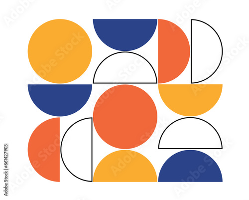 Trendy bauhaus pattern poster. Vector geometric abstract half circle shapes. Simple modern design elements. Fashion retro print. Geometric art