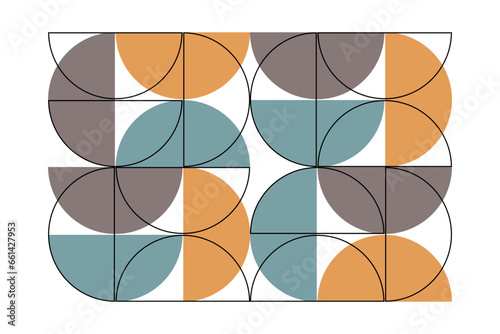 Trendy bauhaus pattern poster. Vector geometric abstract half circle shapes. Simple modern design elements. Fashion retro print. Geometric art
