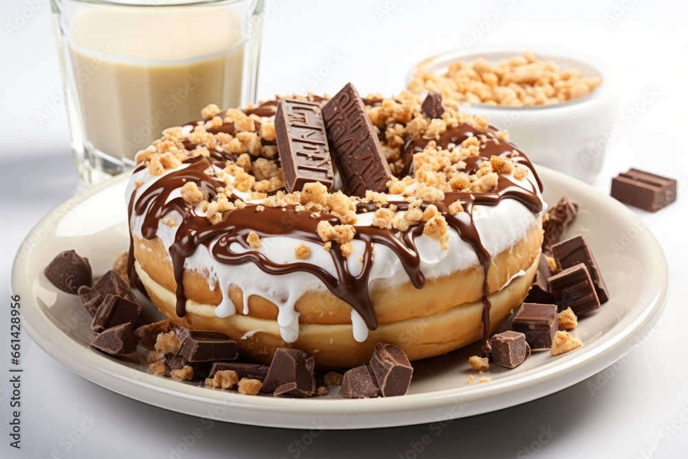 S'mores donut with marshmallow fluff glaze, chocolate chunks, and