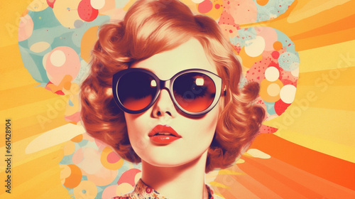 Wallpaper Mural Pop art collage 1960s with beautiful abstract woman. Fashionable design with colorful background. Surreal Abstract Geometry. female lips and thoughts. Abstract collage. Torontodigital.ca