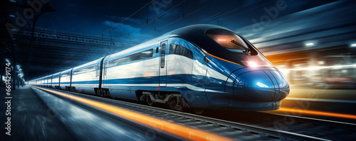 High speed train in motion. High speed transportation concept. photo