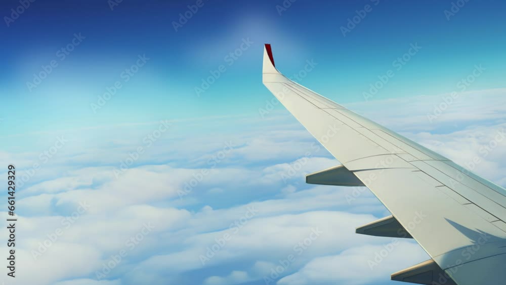 Clouds and sky as seen through window of an aircraft