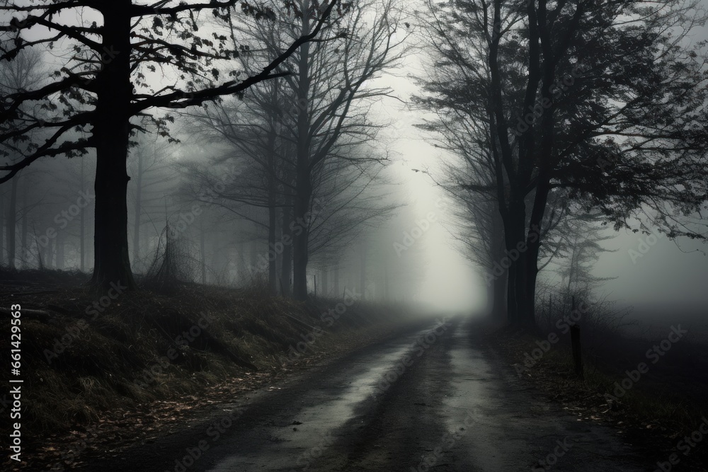 Eerie and moody fog enveloping an eerie location Eerie and moody fog enveloping an eerie location