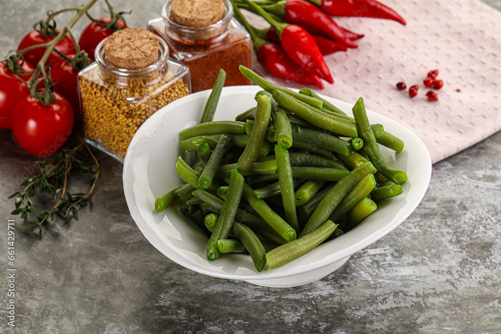 Vegan cuisine - boiled green bean Vegan cuisine - boiled green bean