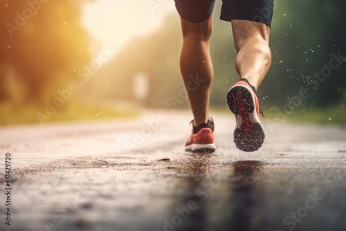 closeup on shoe, Athlete runner feet running on road, Jogging concept at outdoors