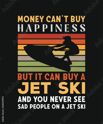 Money can t buy happiness but it can funny Skiing quotes vintage T-shirt Design on black background