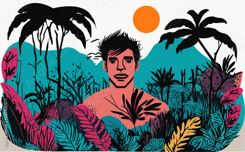 Hand drown tropical forest illustration landscape. 