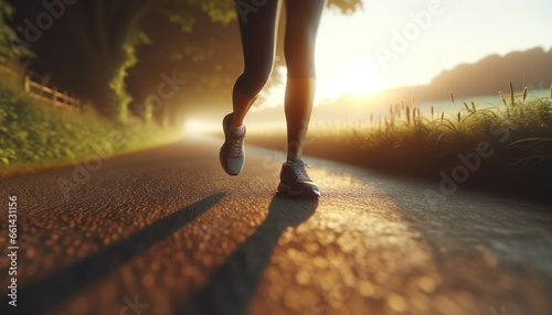 Active Woman Exercising on Tranquil Country Road at Sunrise