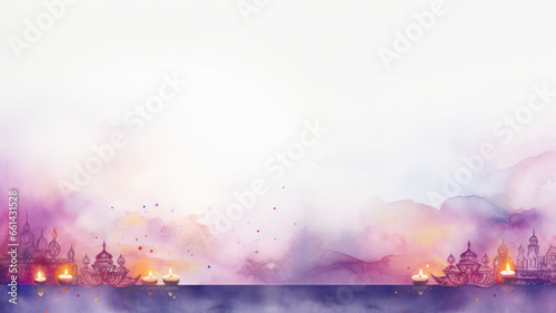 Watercolor Diwali Greeting Card Banner Mockup, Hindu Holiday, Generative AI