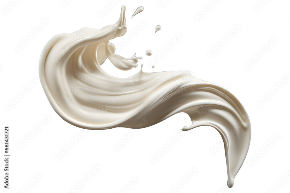 twisted milk or coconut milk splash isolated on a transparent background, creamy Yogurt or white paint wave swirl splashing clipart PNG, liquid splash - obrazy, fototapety, plakaty 