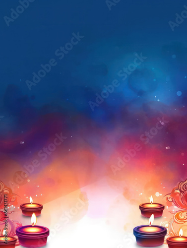 Watercolor Diwali Greeting Card Banner Mockup, Hindu Holiday, Generative AI © Vig