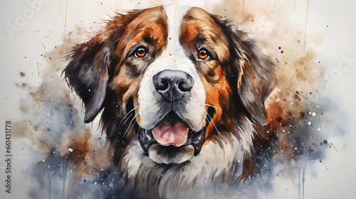 Adorable saint bernard dog minimal watercolor illustration.