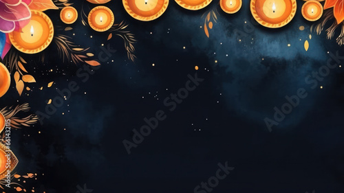 Watercolor Diwali Greeting Card Banner Mockup, Hindu Holiday, Generative AI