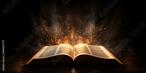 The Bible's Rays of Light and Inspiration Shining holy bible ancient book banner illuminated message generative ai
 photo