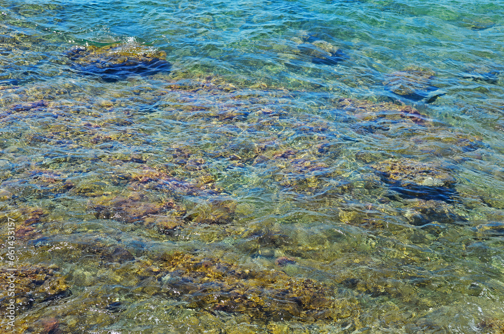 Rocky seabed through clear water