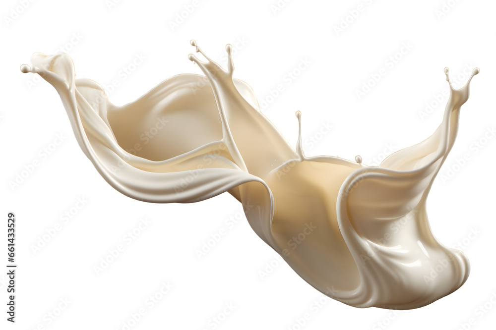 milk splash wave swirl isolated in a transparent background, coconut milk or Yogurt drink splashing PNG clipart, white paint liquid splash - obrazy, fototapety, plakaty 