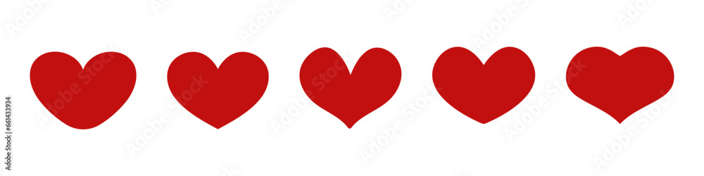 Red Heart shapes. Vector design elements set.