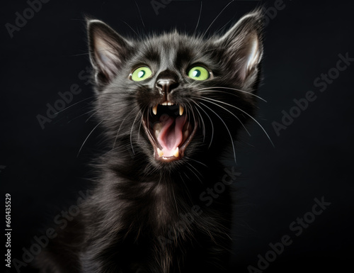 Black cat with open mouth 