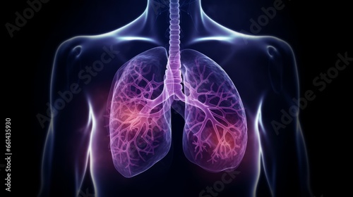 3D rendered illustration of a human lung, Lung cancer, Medical concept, Generative AI