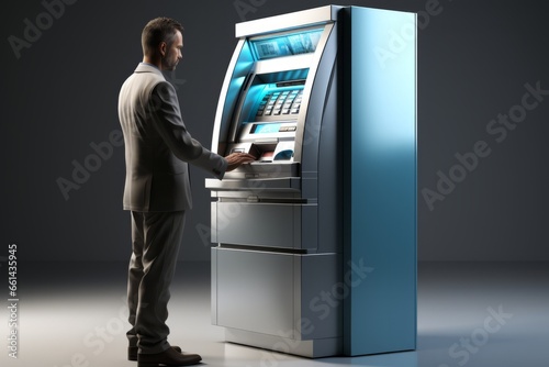 Automated teller machine (ATM) dispensing cash with a user inserting a debit card, Generative AI