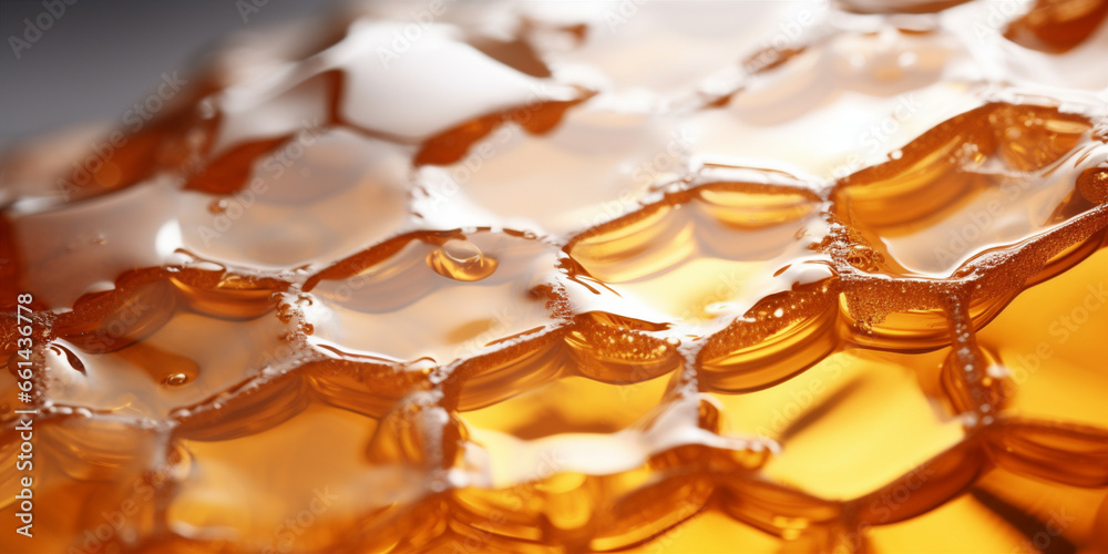 Close-up of a transparent liquid cosmetic product in the form of a honeycomb. Close-up of a transparent liquid cosmetic product in the form of a honeycomb.