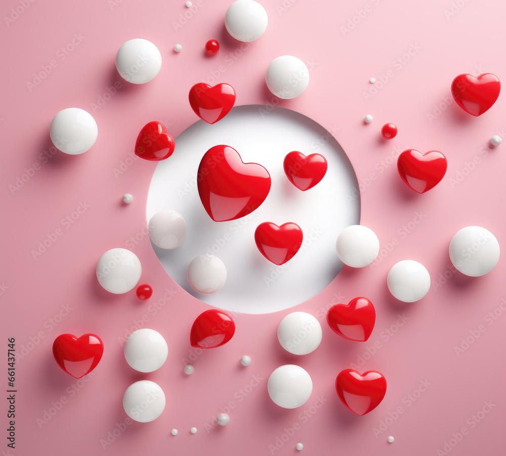 An enchanting display of love and sweetness, as a vibrant array of red and white hearts come together to celebrate valentine's day with delicious candy