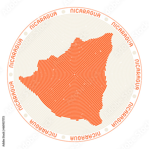 Nicaragua shape radial arcs. Country round icon. Nicaragua logo design poster. Creative vector illustration.
