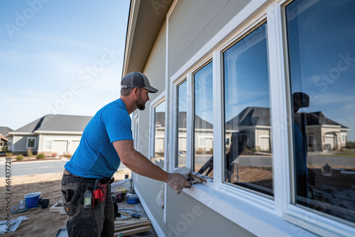 Man installing windows in a new home, demonstrating the expertise and precision of a professional contractor