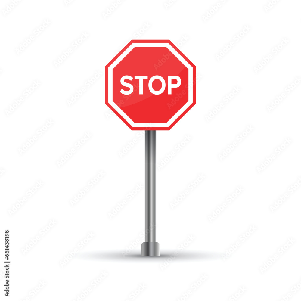 Stop sign icon in flat style. Traffic control vector illustration on isolated background. Attention sign business concept. Stop sign icon in flat style. Traffic control vector illustration on isolated background. Attention sign business concept.