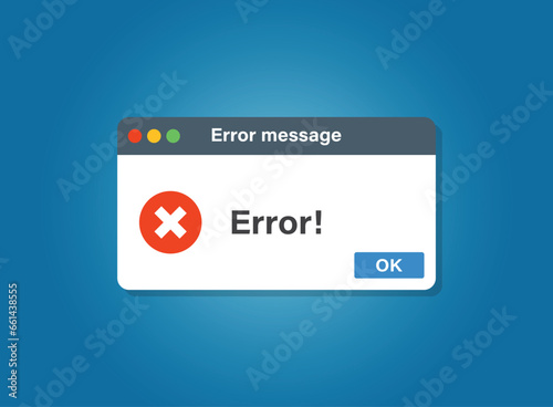 Error message icon in flat style. Computer window alert vector illustration on isolated background. Alert popup sign business concept.