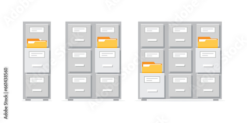 Office cabinet icon in flat style. Furniture storage vector illustration on isolated background. Drawer sign business concept.