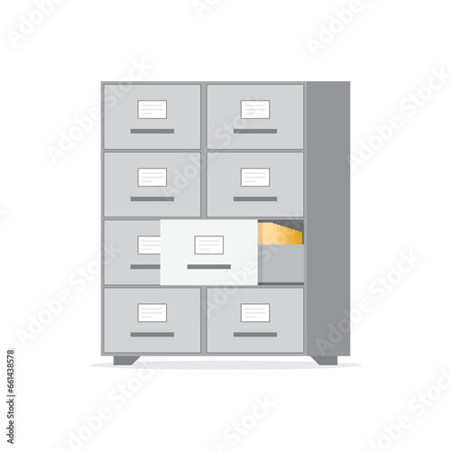 Office cabinet icon in flat style. Furniture storage vector illustration on isolated background. Drawer sign business concept.