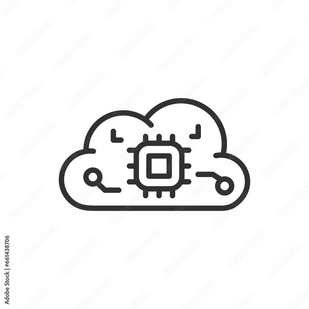 Cloud computing, linear icon. The cloud and a microchip. Line with editable stroke Cloud computing, linear icon. The cloud and a microchip. Line with editable stroke