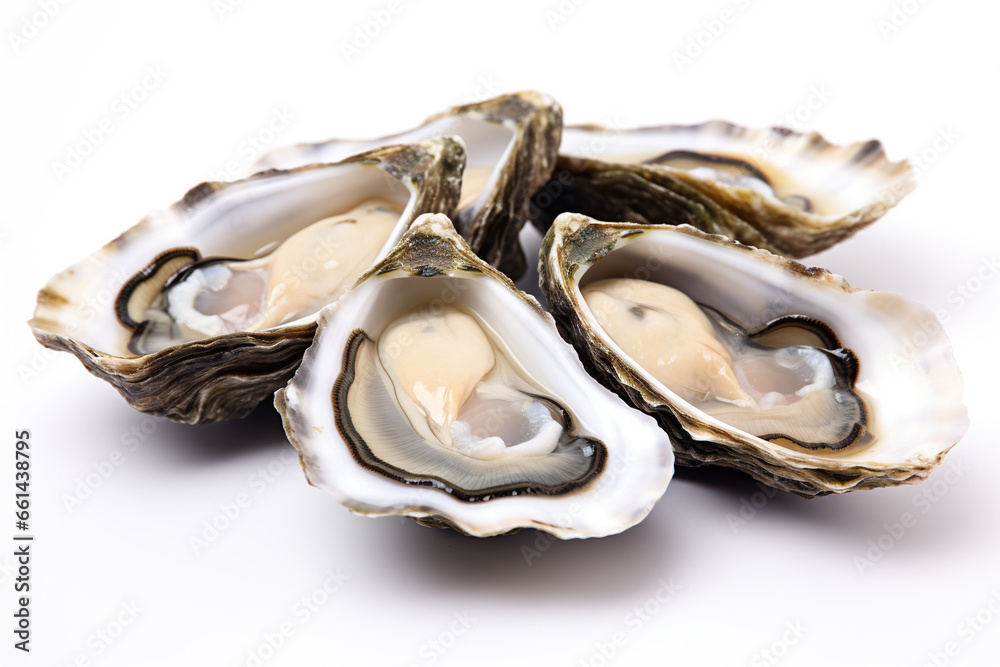 Shucked oyster, a delicacy enjoyed raw or cooked, isolated on a white background Shucked oyster, a delicacy enjoyed raw or cooked, isolated on a white background