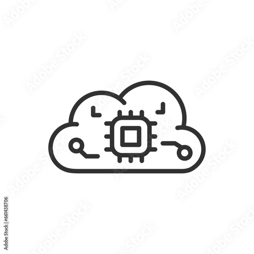 Cloud computing, linear icon. The cloud and a microchip. Line with editable stroke